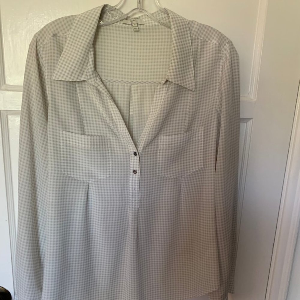 Joie blouse, lite grey & off white gingham pattern